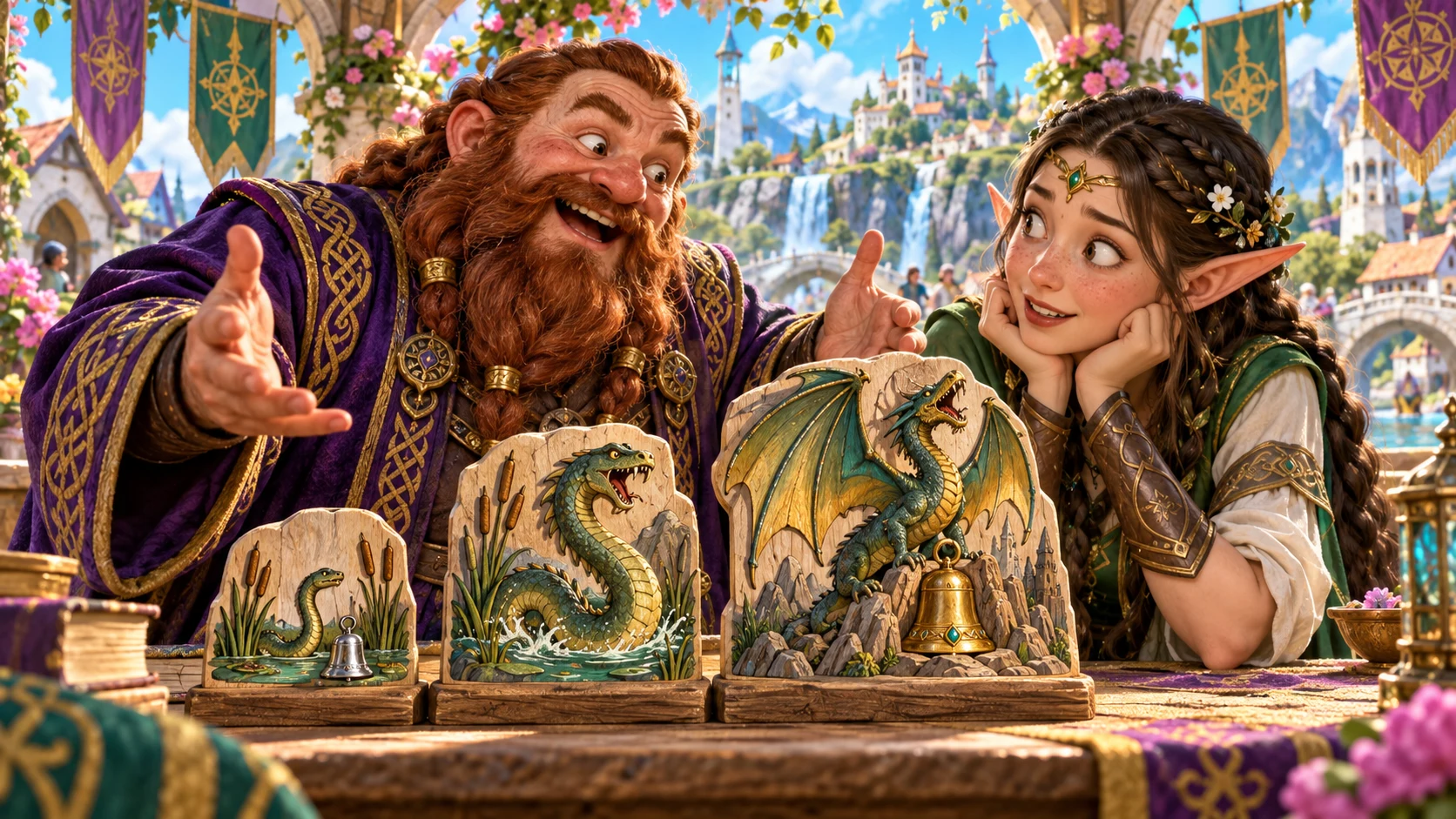 Illustrative storyteller enlarging a serpent into a dragon across retellings.